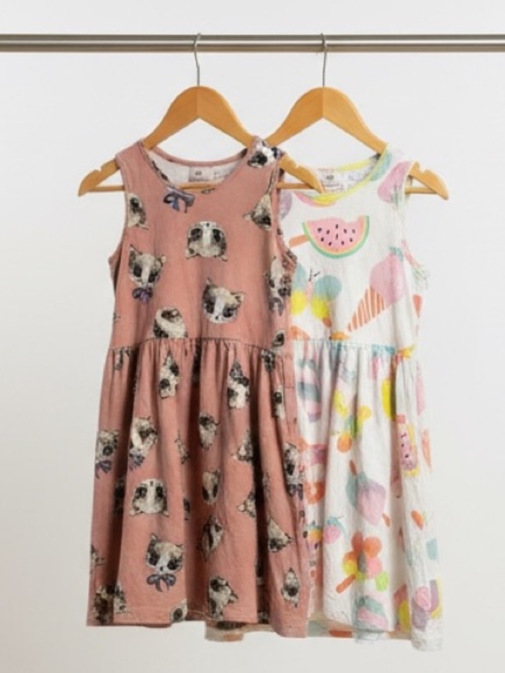 2fer H&M Girls' Pink cat and summer fruit  Print Sleeveless Dress